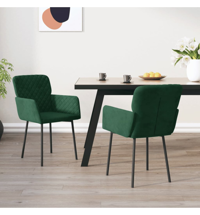 Chaises à manger lot de 2 Vert foncé Velours | Mobilier & Déco