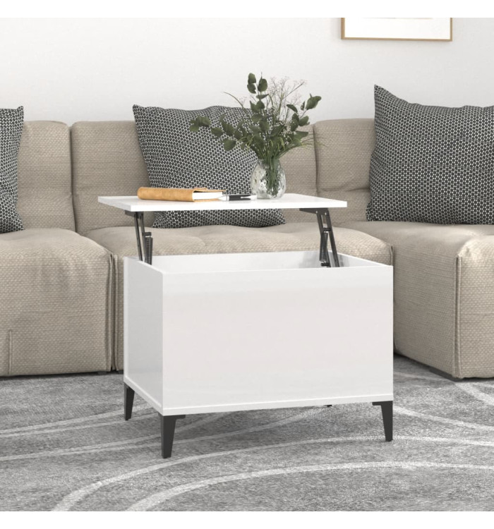 Table basse Blanc brillant 60x44,5x45 cm Bois d'ingénierie | Mobilier & Déco