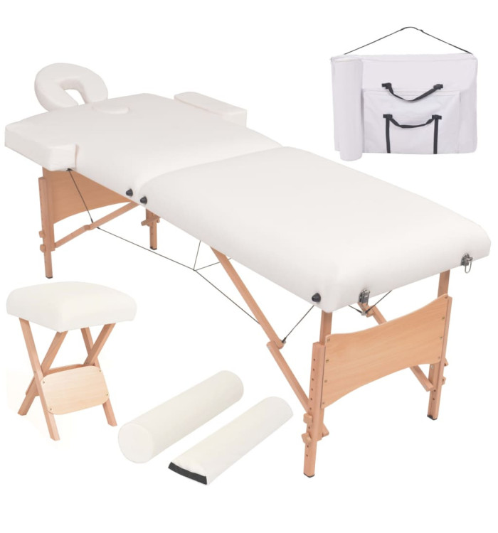 Table de massage pliable et tabouret 10 cm d'épaisseur Blanc | Mobilier & Déco