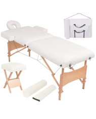 Table de massage pliable et tabouret 10 cm d'épaisseur Blanc | Mobilier & Déco