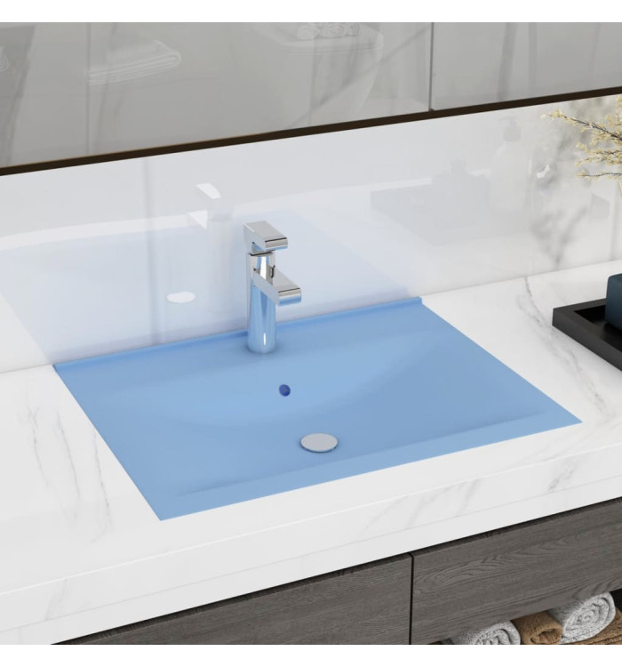 Lavabo avec trou de robinet Bleu clair mat 60x46 cm Céramique | Mobilier & Déco