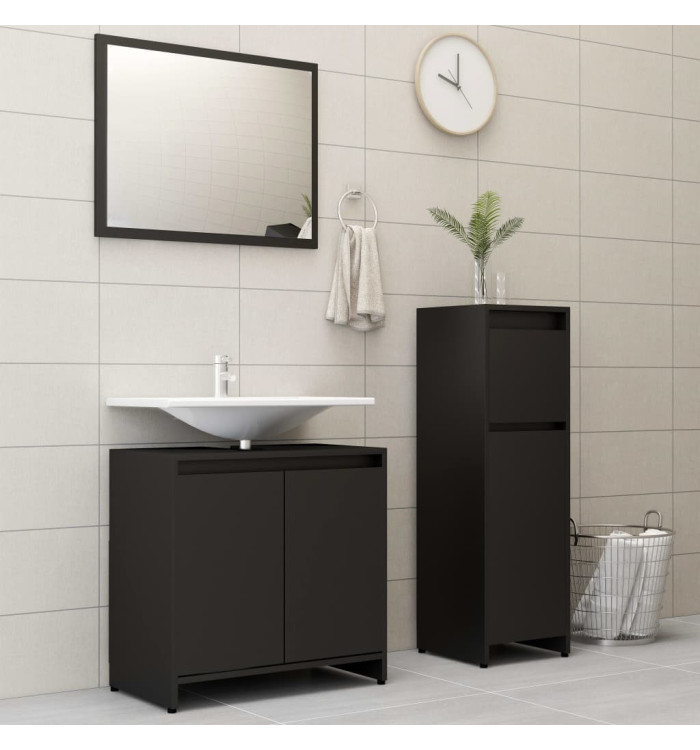 Ensemble de meubles de salle de bain 3 pcs Noir Aggloméré | Mobilier & Déco