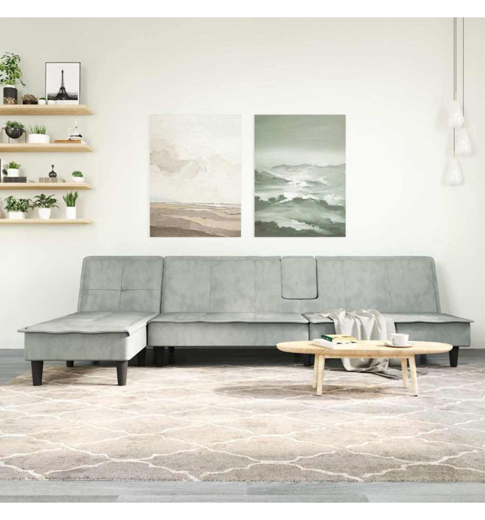 Canapé-lit en forme de L gris clair 255x140x70 cm velours | Mobilier & Déco