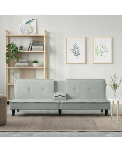 Canapé-lit avec porte-gobelets gris clair velours | Mobilier & Déco