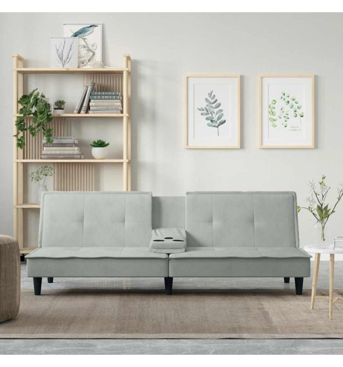 Canapé-lit avec porte-gobelets gris clair velours | Mobilier & Déco