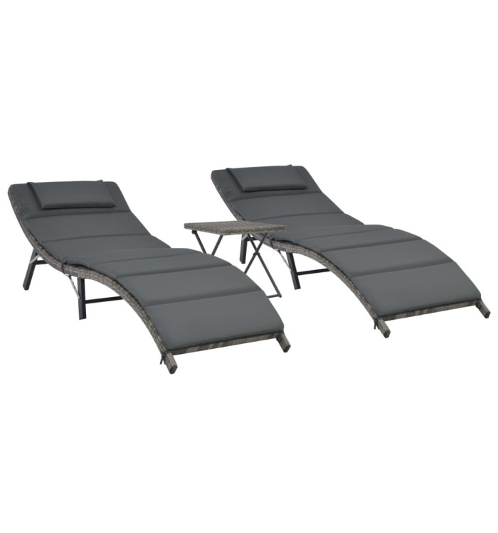 Salon de jardin pliable 3 pcs Résine tressée Gris | Mobilier & Déco