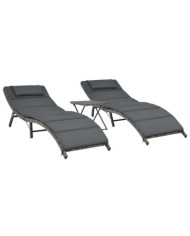 Salon de jardin pliable 3 pcs Résine tressée Gris | Mobilier & Déco