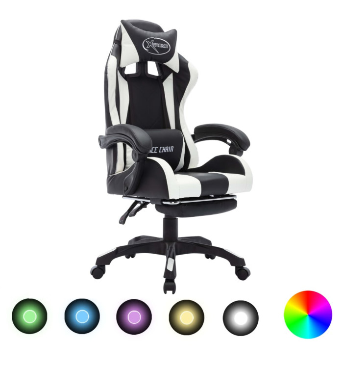 Fauteuil de jeux vidéo avec LED RVB Blanc et noir Similicuir | Mobilier & Déco