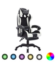Fauteuil de jeux vidéo avec LED RVB Blanc et noir Similicuir | Mobilier & Déco