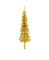 Demi sapin de Noël artificiel mince avec support Doré 120 cm | Mobilier & Déco