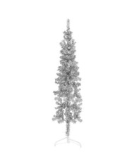Demi sapin de Noël artificiel mince avec support Argenté 180 cm | Mobilier & Déco