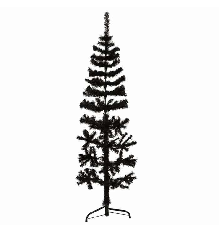 Demi sapin de Noël artificiel mince avec support Noir 150 cm | Mobilier & Déco