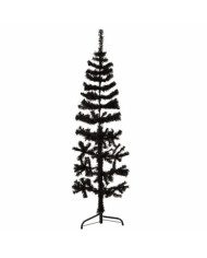Demi sapin de Noël artificiel mince avec support Noir 150 cm | Mobilier & Déco