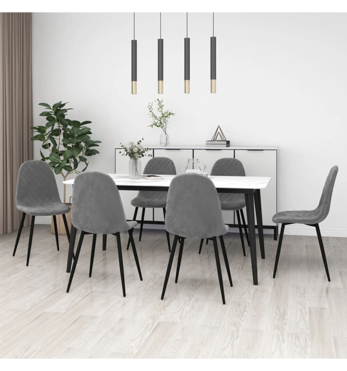Chaises à manger lot de 6 gris clair velours | Mobilier & Déco