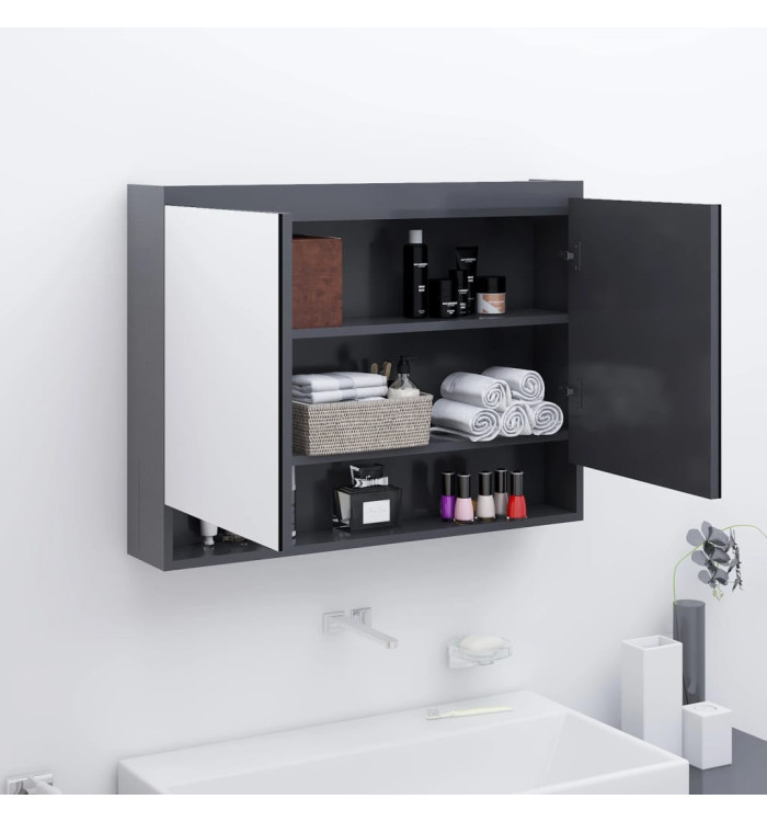 Armoire à miroir de salle de bain 80x15x60 cm MDF Gris | Mobilier & Déco