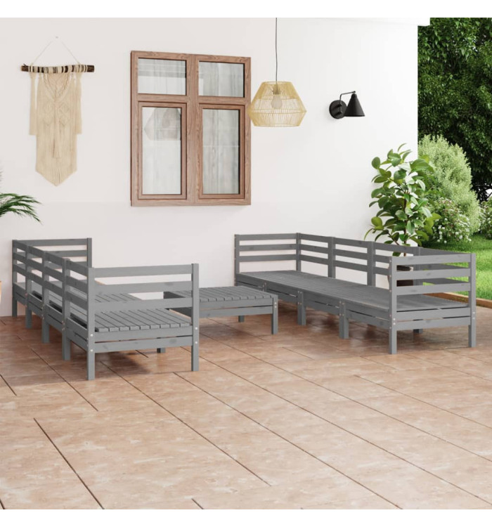 Salon de jardin 9 pcs Gris Bois de pin massif | Mobilier & Déco
