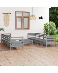 Salon de jardin 9 pcs Gris Bois de pin massif | Mobilier & Déco