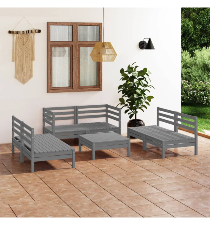 Salon de jardin 7 pcs Gris Bois de pin massif | Mobilier & Déco