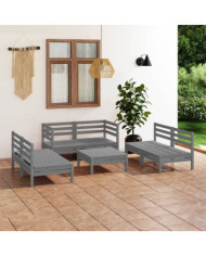 Salon de jardin 7 pcs Gris Bois de pin massif | Mobilier & Déco