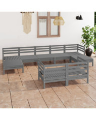 Salon de jardin 9 pcs Gris Bois de pin massif | Mobilier & Déco