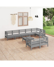 Salon de jardin 9 pcs Bois de pin massif Gris | Mobilier & Déco