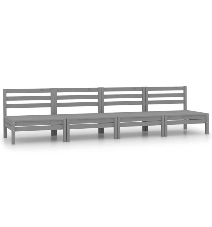 Canapés centraux de jardin 4 pcs Gris Bois de pin massif | Mobilier & Déco