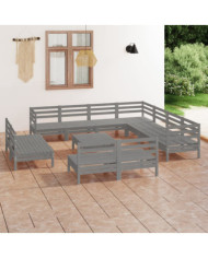 Salon de jardin 12 pcs Bois de pin massif Gris | Mobilier & Déco
