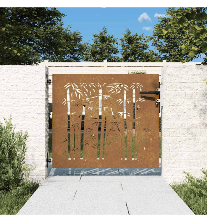 Portail de jardin 85x75 cm acier corten design de bambou | Mobilier & Déco