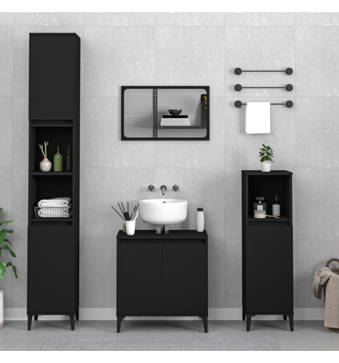 Ensemble de meubles salle de bain 3 pcs noir bois d'ingénierie | Mobilier & Déco