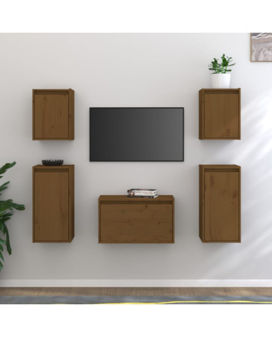 Meubles TV 5 pcs Marron miel Bois massif de pin | Mobilier & Déco