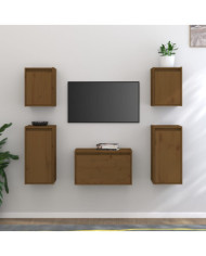Meubles TV 5 pcs Marron miel Bois massif de pin | Mobilier & Déco