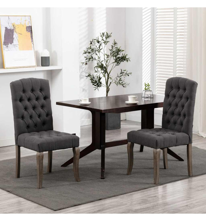 Chaises à manger lot de 2 gris tissu à l'aspect de lin | Mobilier & Déco