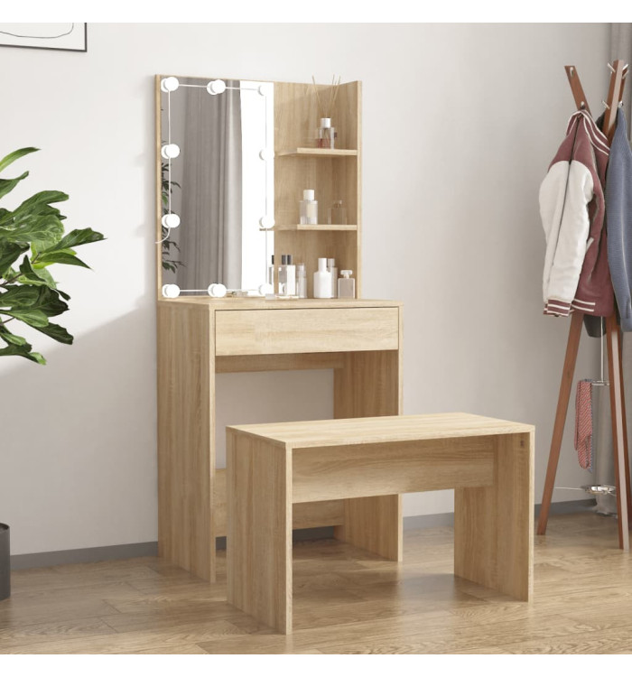 Ensemble de coiffeuse avec LED Chêne sonoma Bois d'ingénierie | Mobilier & Déco