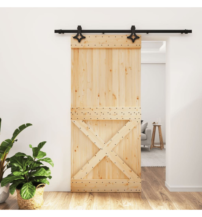 Porte coulissante et kit de quincaillerie 95x210 cm pin massif | Mobilier & Déco