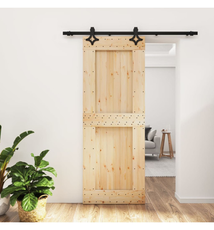 Porte coulissante et kit de quincaillerie 80x210 cm pin massif | Mobilier & Déco