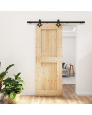 Porte coulissante et kit de quincaillerie 80x210 cm pin massif | Mobilier & Déco