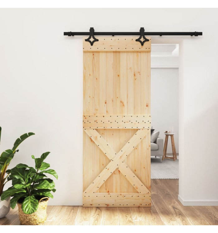 Porte coulissante et kit de quincaillerie 85x210 cm pin massif | Mobilier & Déco