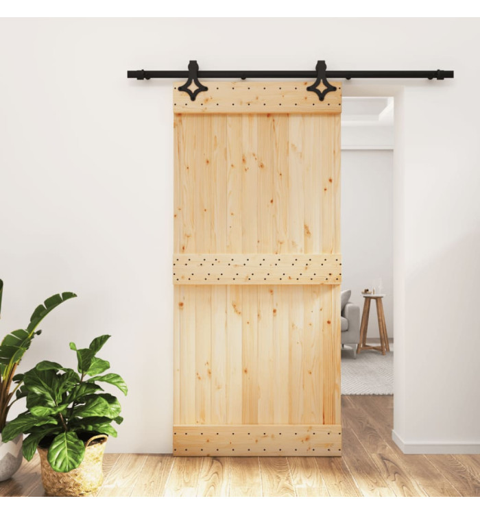 Porte coulissante et kit de quincaillerie 95x210 cm pin massif | Mobilier & Déco