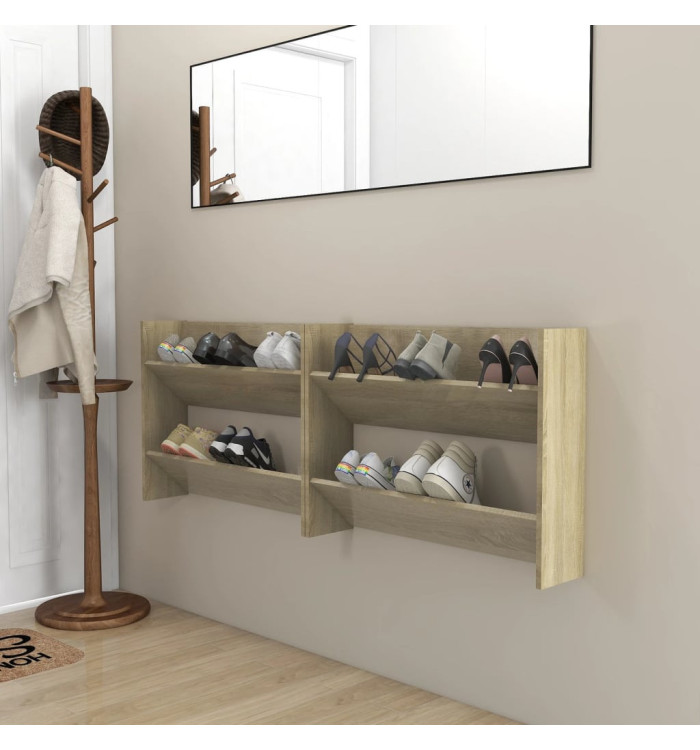 Armoires à chaussures murales 2 pcs Chêne Sonoma 80x18x60 cm | Mobilier & Déco