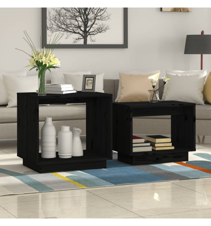 Tables basses gigognes 2 pcs Noir Bois de pin massif | Mobilier & Déco