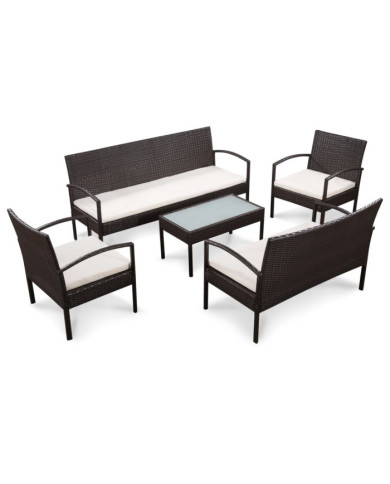 Salon de jardin 5 pcs avec coussins Résine tressée Marron | Mobilier & Déco