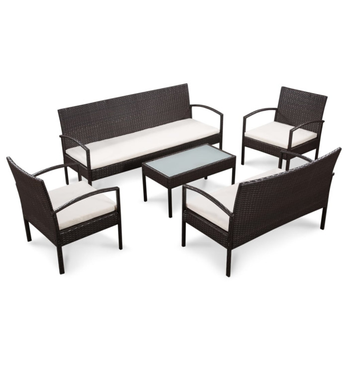 Salon de jardin 5 pcs avec coussins Résine tressée Marron | Mobilier & Déco