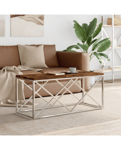 Table basse acier inoxydable et bois massif de récupération | Mobilier & Déco