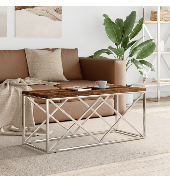 Table basse acier inoxydable et bois massif de récupération | Mobilier & Déco