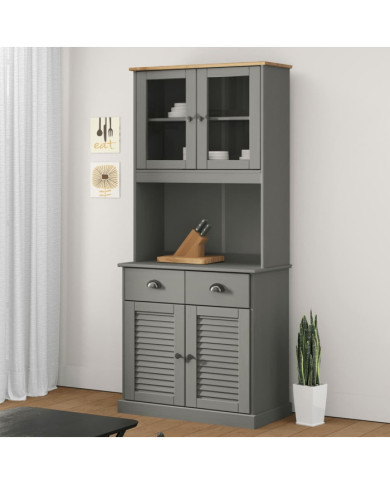 Buffet haut VIGO gris 78x40x175 cm bois massif de pin | Mobilier & Déco