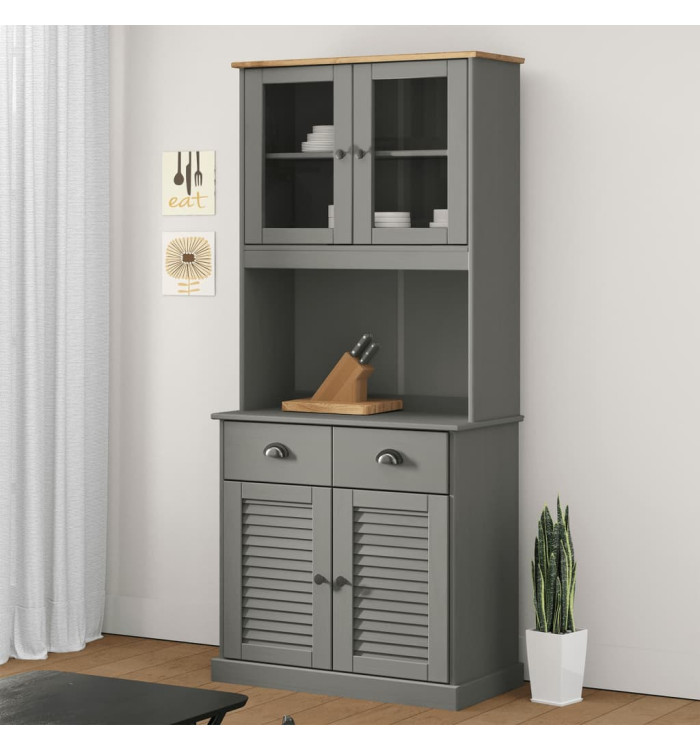 Buffet haut VIGO gris 78x40x175 cm bois massif de pin | Mobilier & Déco