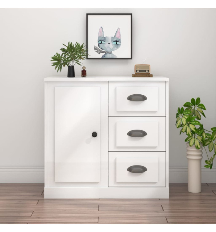 Buffet blanc brillant 70x35,5x67,5 cm bois d'ingénierie | Mobilier & Déco