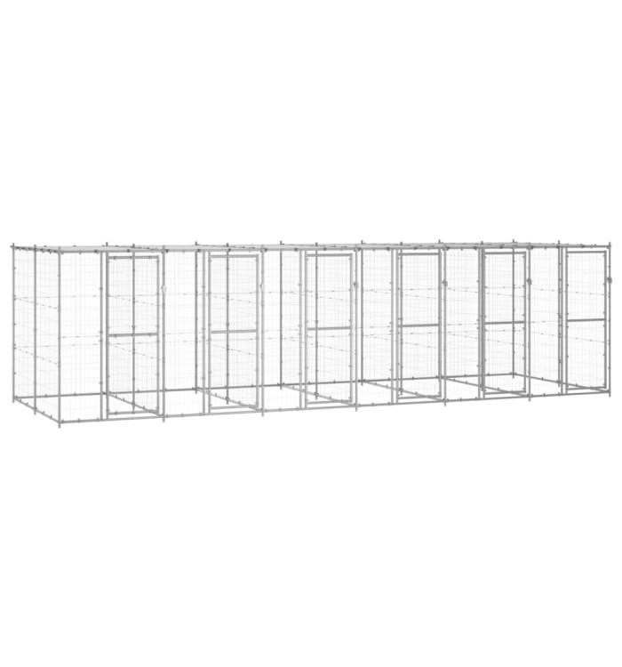 Chenil extérieur Acier galvanisé avec toit 14,52 m² | Mobilier & Déco