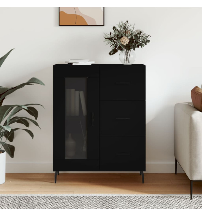 Buffet noir 69,5x34x90 cm bois d'ingénierie | Mobilier & Déco