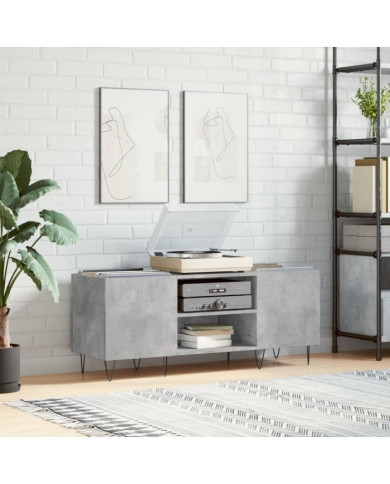 Armoire à disques gris béton 121x38x48 cm bois d'ingénierie | Mobilier & Déco
